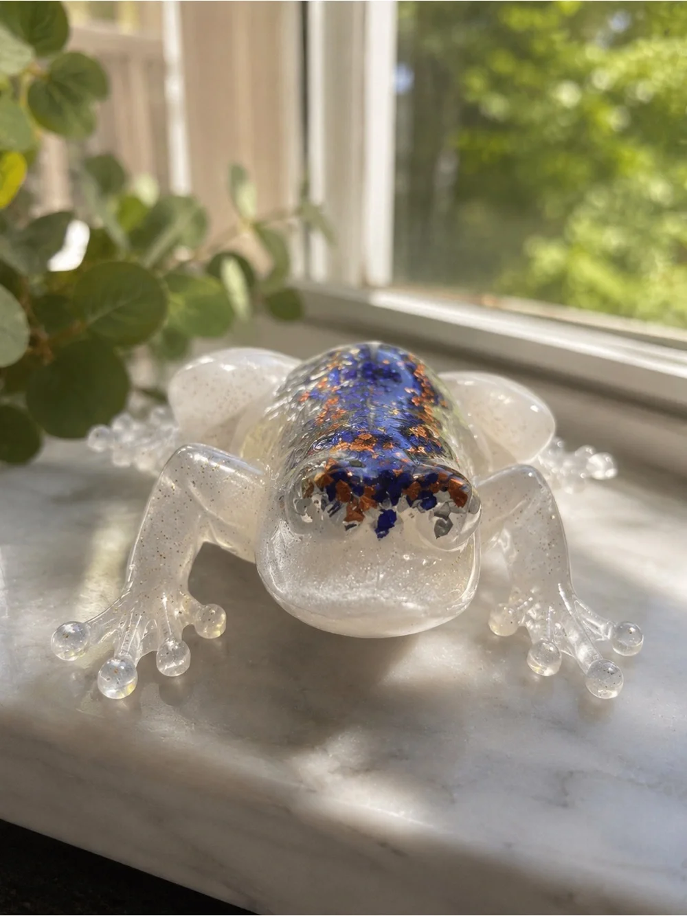 Clear Resin Frog Accent with Purple and Copper Inlay - Reptile Habitat Decor